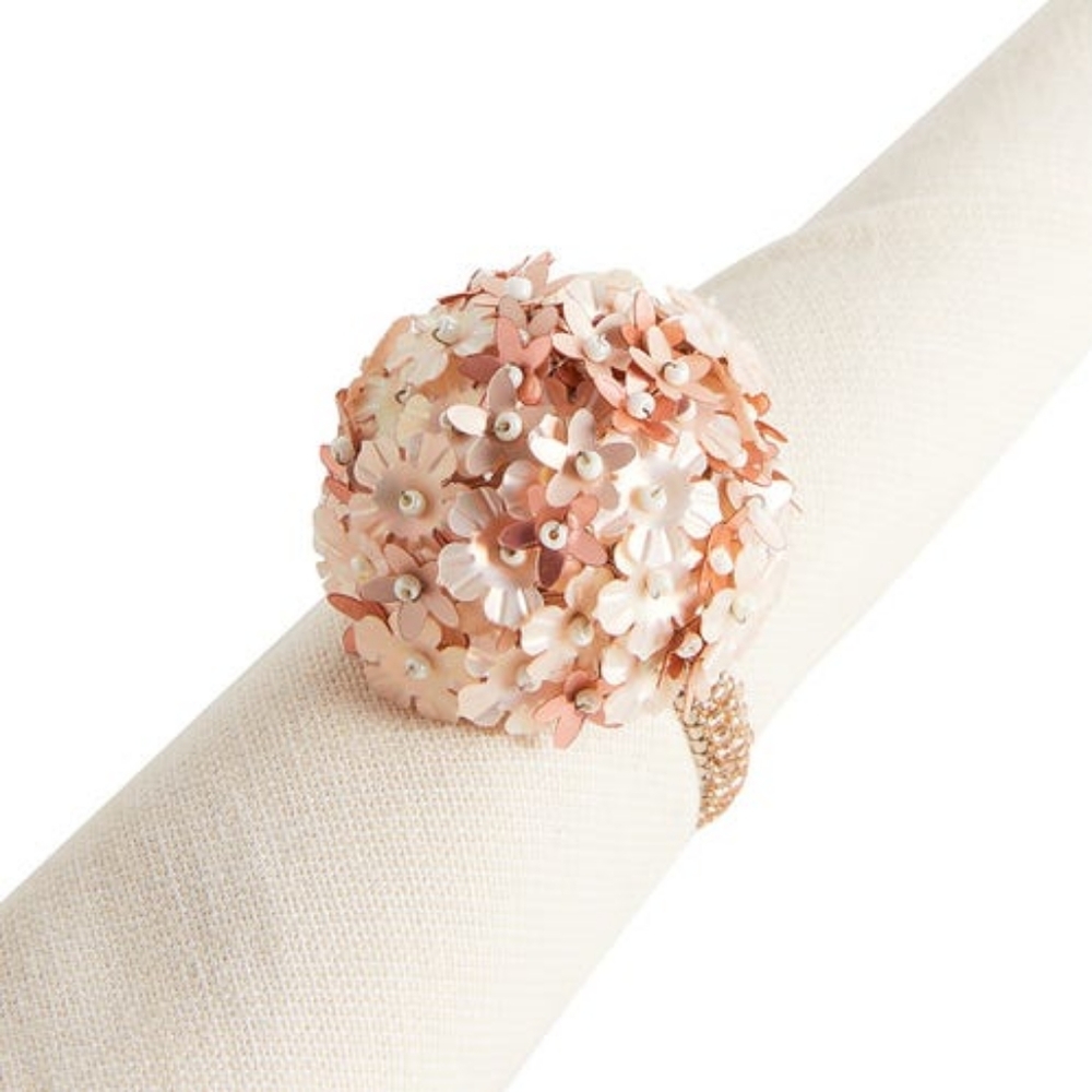 Pier 1 Imports Beaded Pink Floral Napkin Rings -Set of 4 NWT
